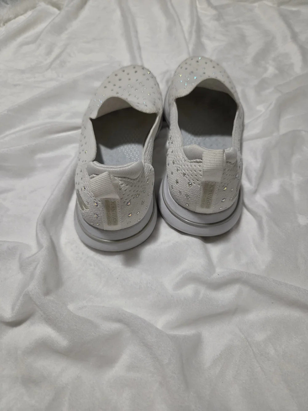 Skechers Women's White Slip-On Crystal-Embellished Knit Sneakers